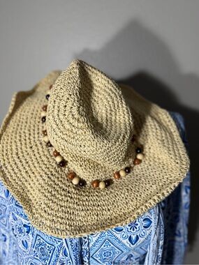 Beaded Crochet Sun Hat - Cream
